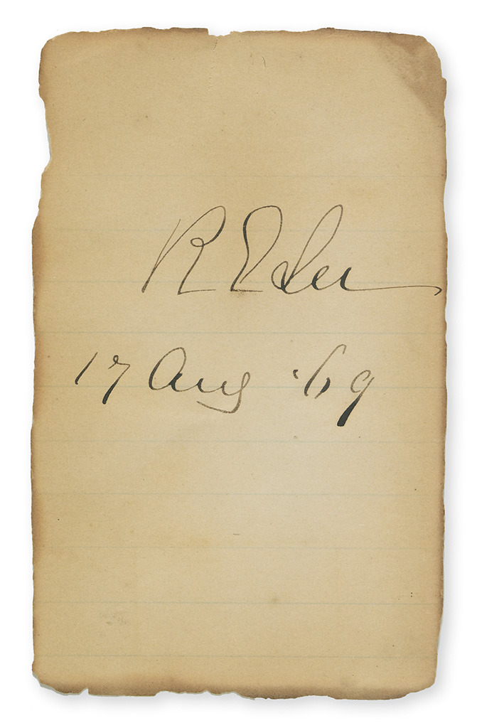LEE, ROBERT E. Date and Signature, R E Lee, on a slip of paper.